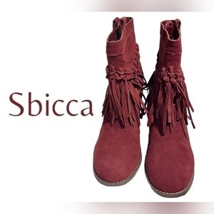 Sbicca Burgundy fringed boots neq without tags womens size 8